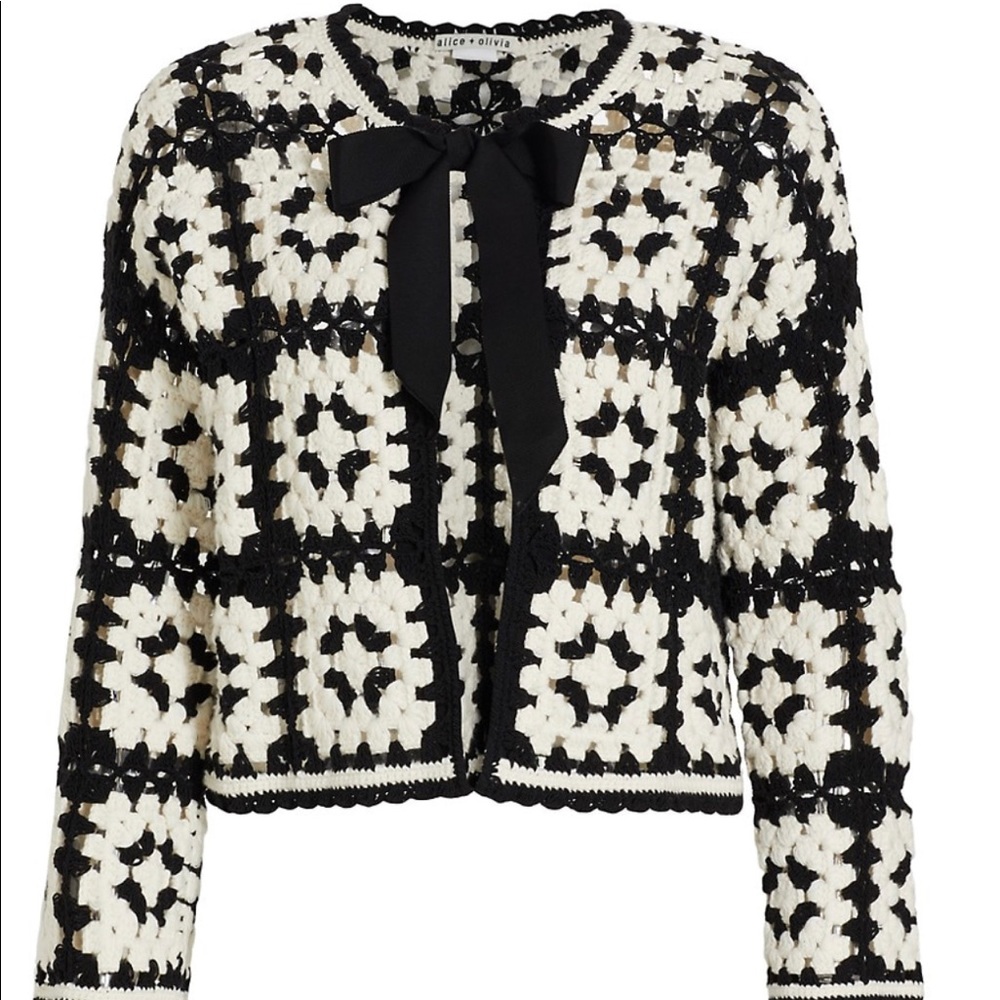 Alice and Olivia Anderson Cropped Cardigan Sweater with Bow